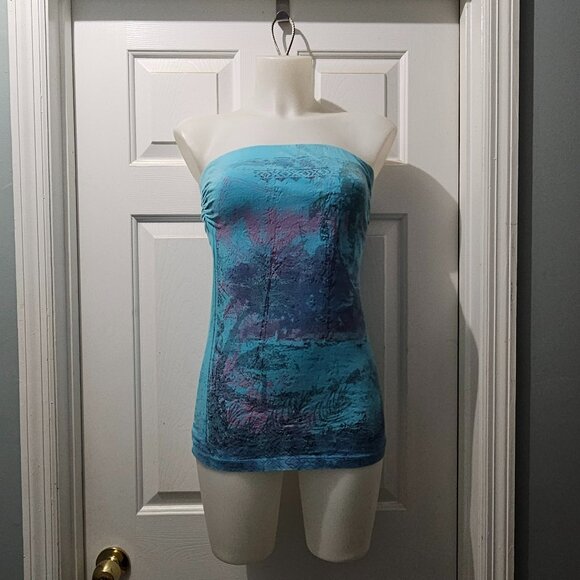 Dolled Up Strapless Lace Top – Tropical Blue & Purple Ombre, Boho Tube Style - Picture 1 of 4